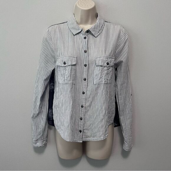 Free People Striped Floral Button Down Top Size Small - Picture 2 of 7